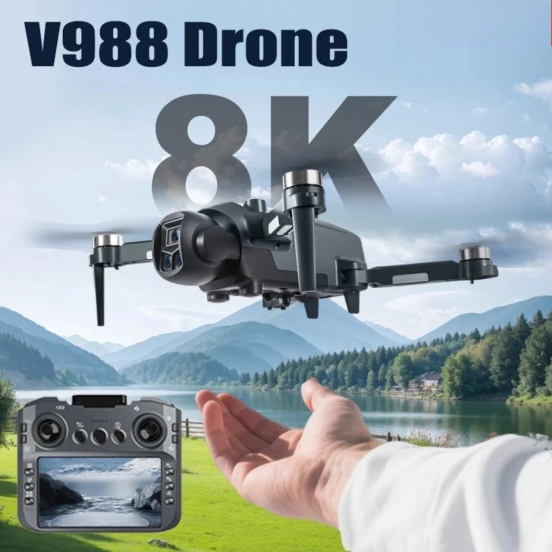 Drone Surveying - โดรนรุ่นดั้งเดิม V988 กล้องคู่ความละเอียด 8K HD พร้อมรีโมทคอนโทรลระดับมืออาชีพพร้อมหน้าจอ